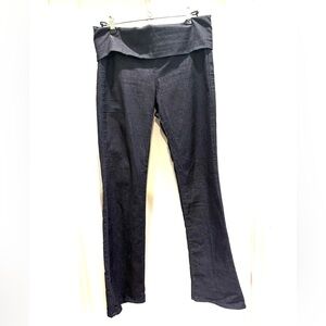 Dark denim fold over waist flared pants